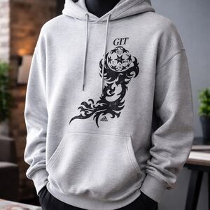 Adidas Light Gray Tribal/Soccer Graphic Hoodie Large